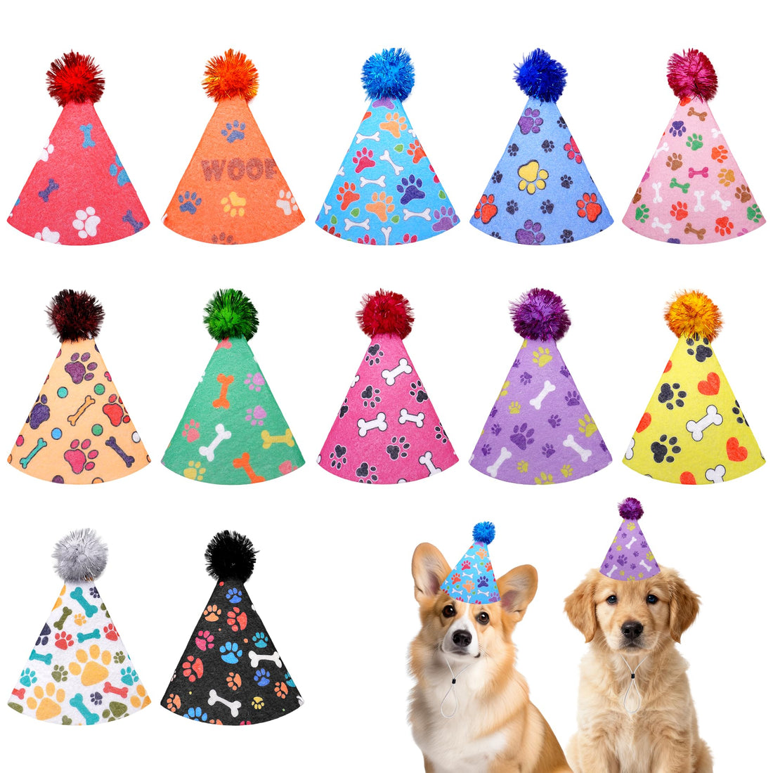 JpGdn 12pcs Dog Party Hats for Small Medium Dogs Stuffed Animals Cat