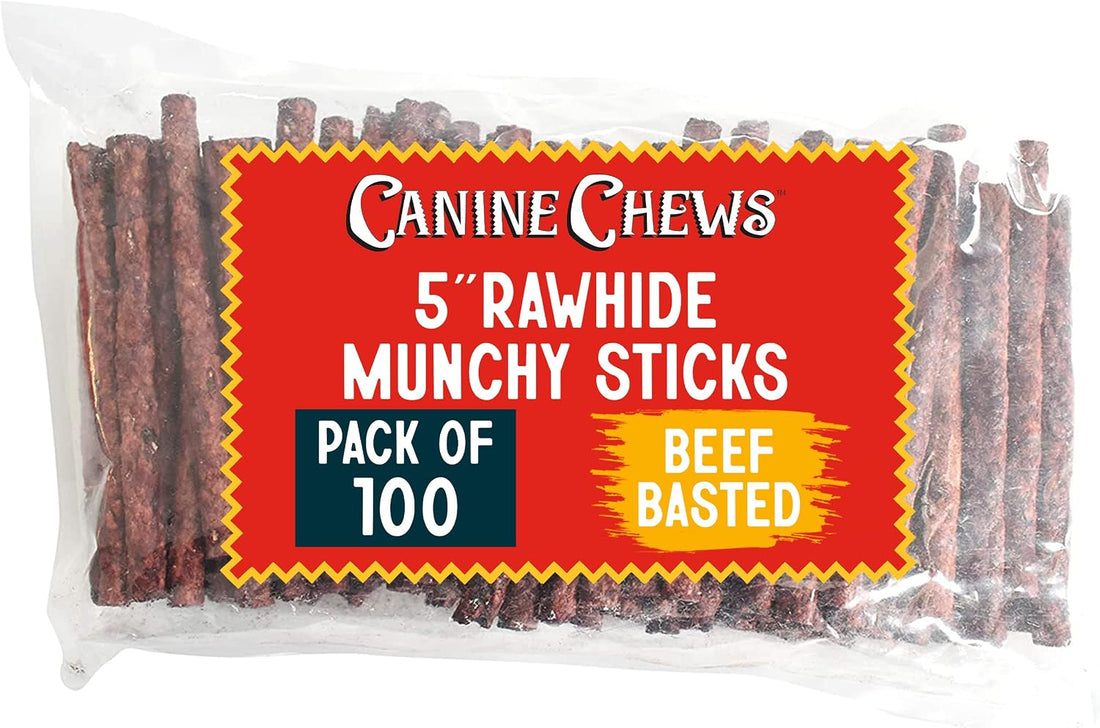 Canine Chews 5" Munchy Rawhide Sticks for Small Dogs Munchy Dog Treat