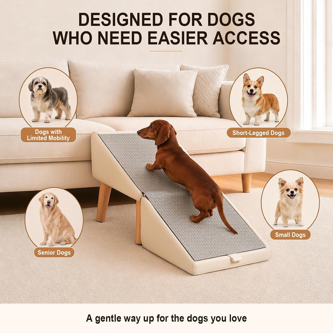 Dog Ramp for Couch and Bed, 16" High Foldable 2-in-1 Dog Ramp Ottoman