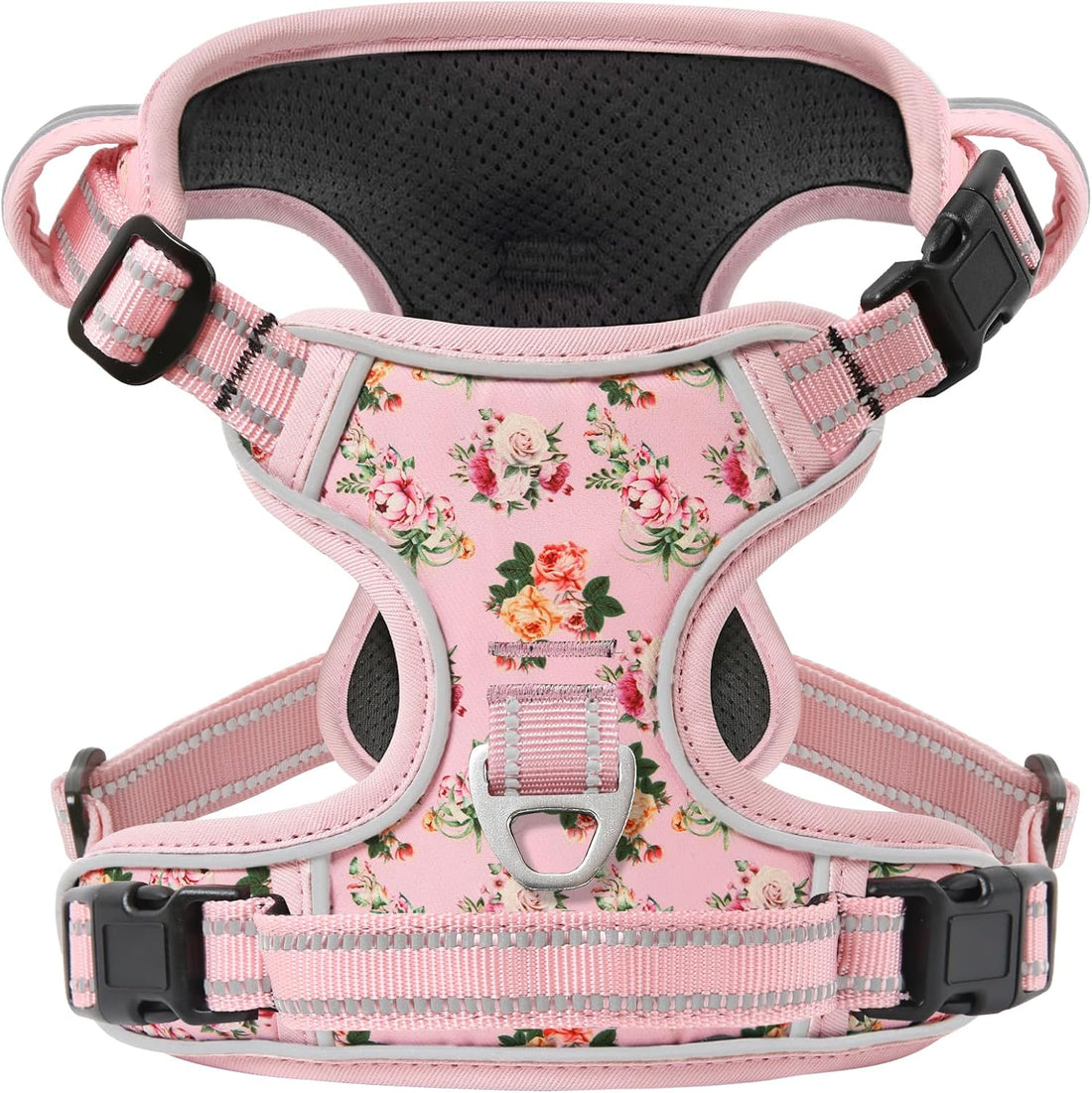 Timos Dog Harness, No Pull Large Sized with 3 Buckles, Flower Orange