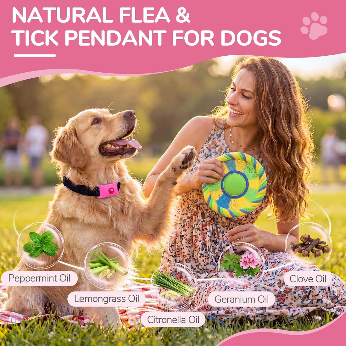 Pink Dog Tag for Flea & Tick Prevention with 2 Refills, Waterproof