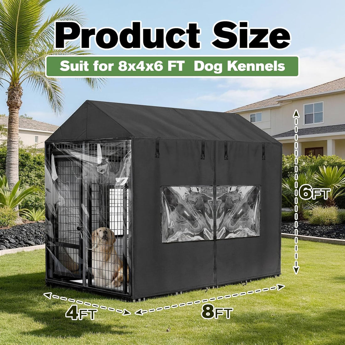 8'D x 4'W x 6'H Outdoor Dog Kennel Cover Waterproof 600D Full
