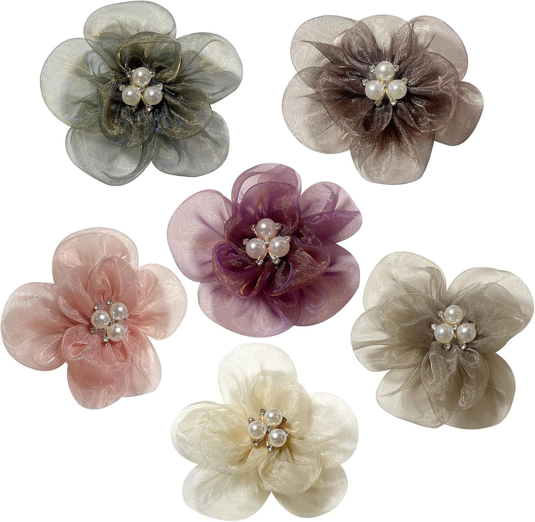 6 Pcs Dog Collar Accessories Slide-On Pearl Flower Charms
