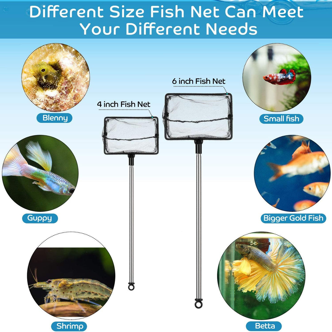 2 Pieces Fish Tank Net Aquarium Mesh Fishes Net Long Handle