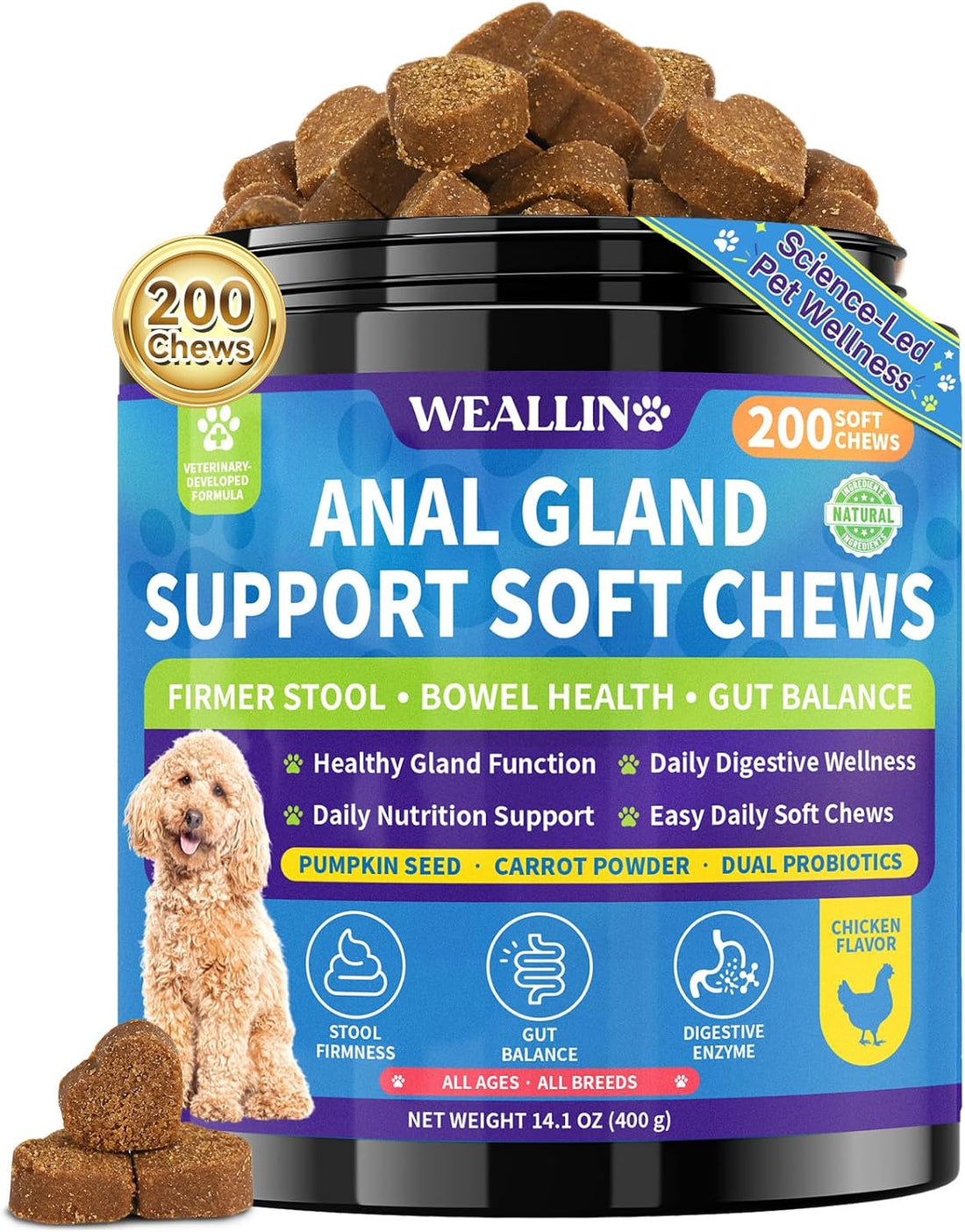Anal Gland Chews for Dogs, No Scoot for Dogs, Pumpkin Fiber