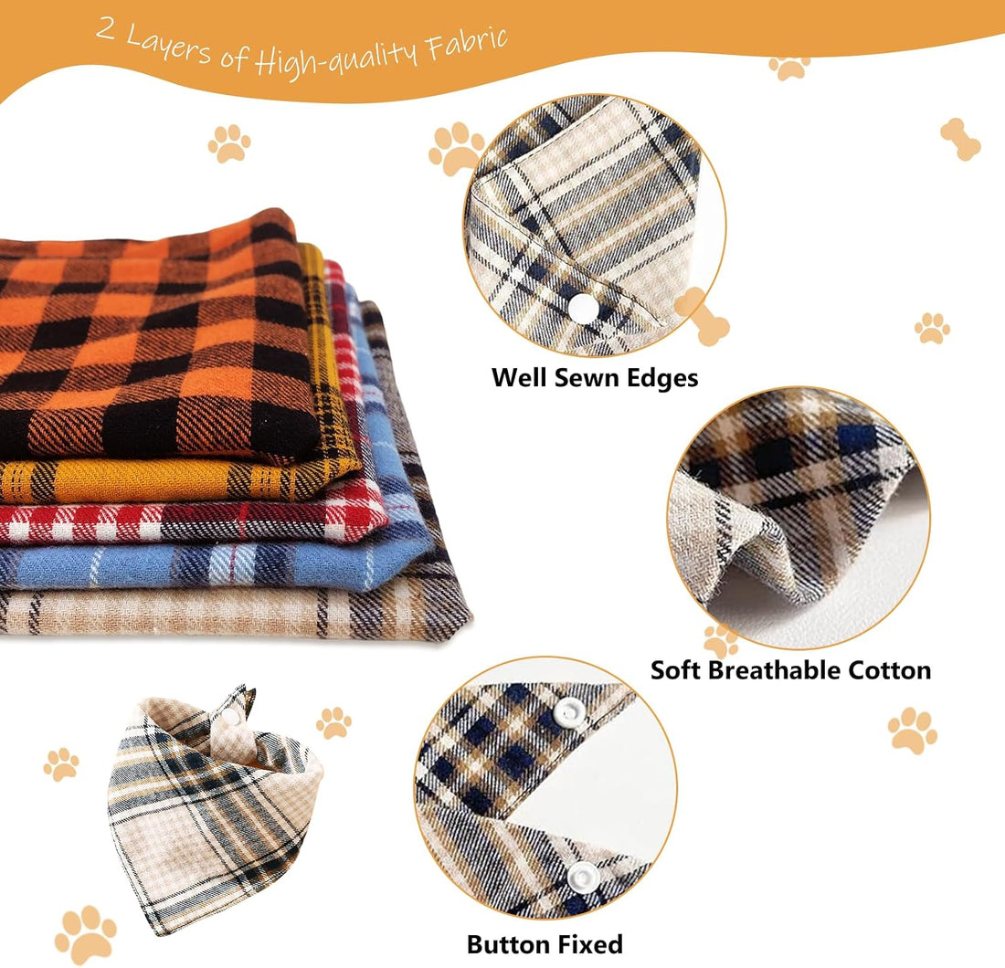 Adjustable Dog Bandana, Beige & Navy Plaid