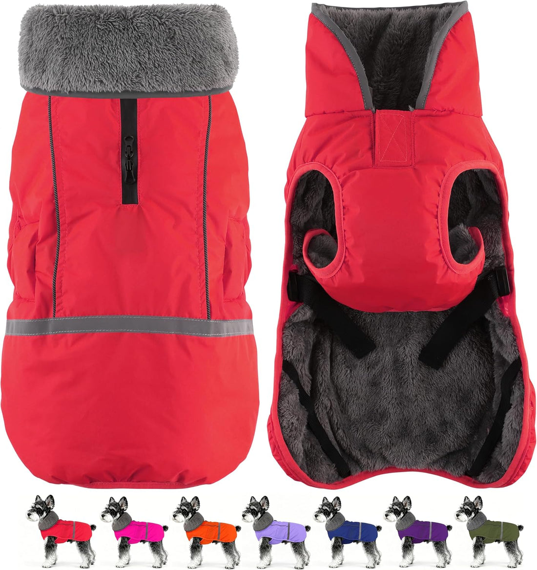 Dogcheer Warm Dog Coat, Waterproof Fleece-Lined Dog Jacket with Leash