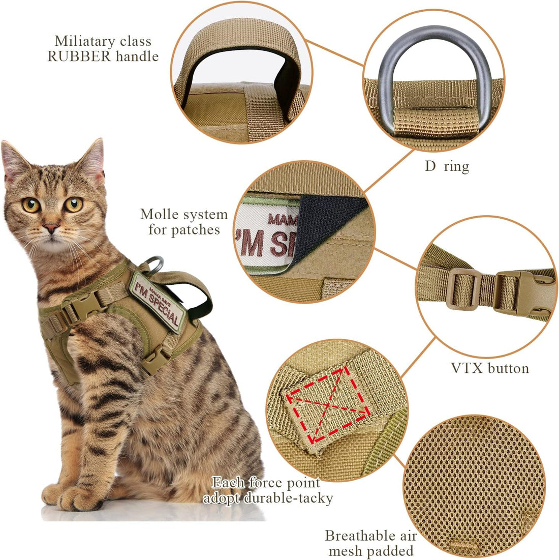 Tactical Cat Harness for Walking Escape Proof