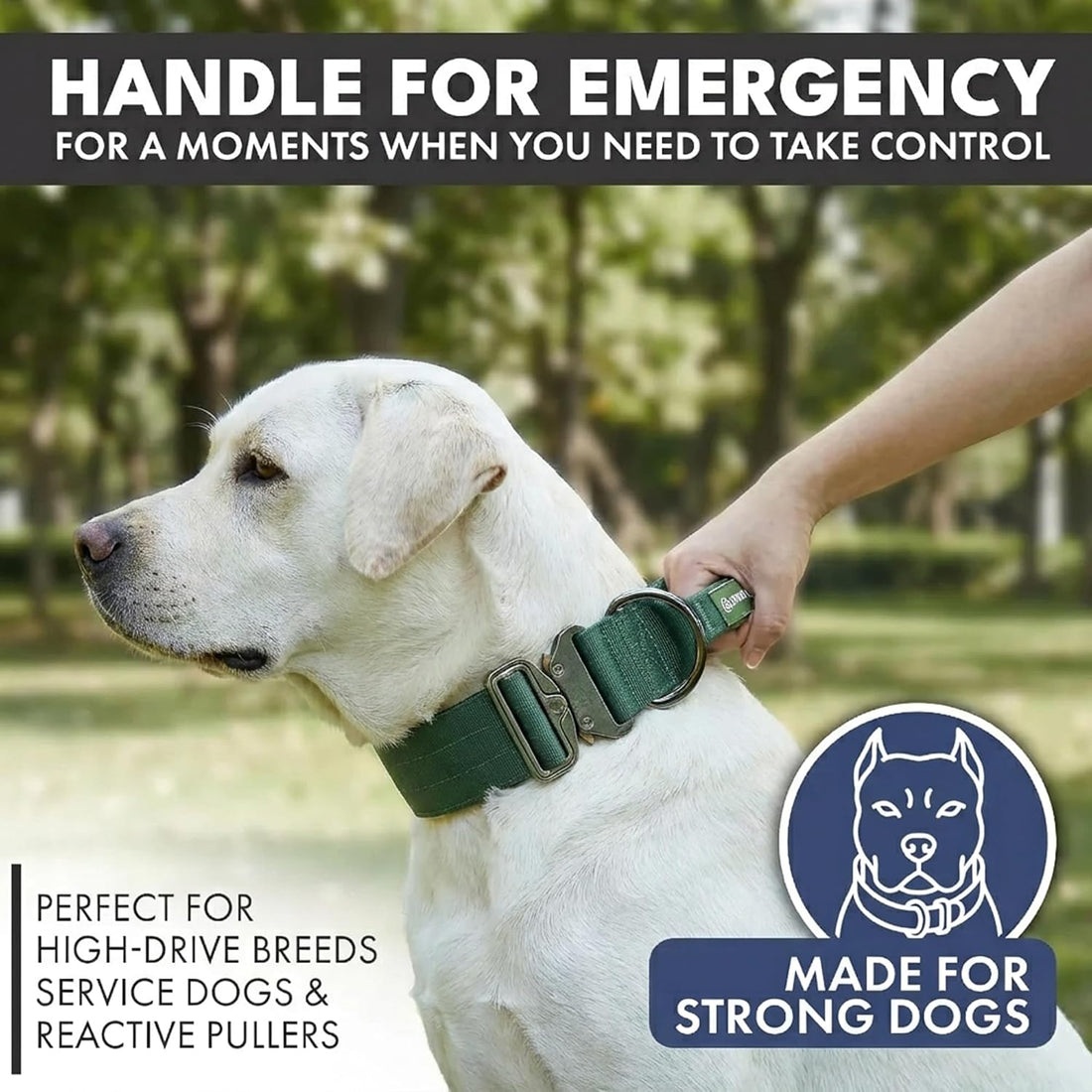 Spark Paws Tactical Large Dog Collar w/Handle - Thick & Wide