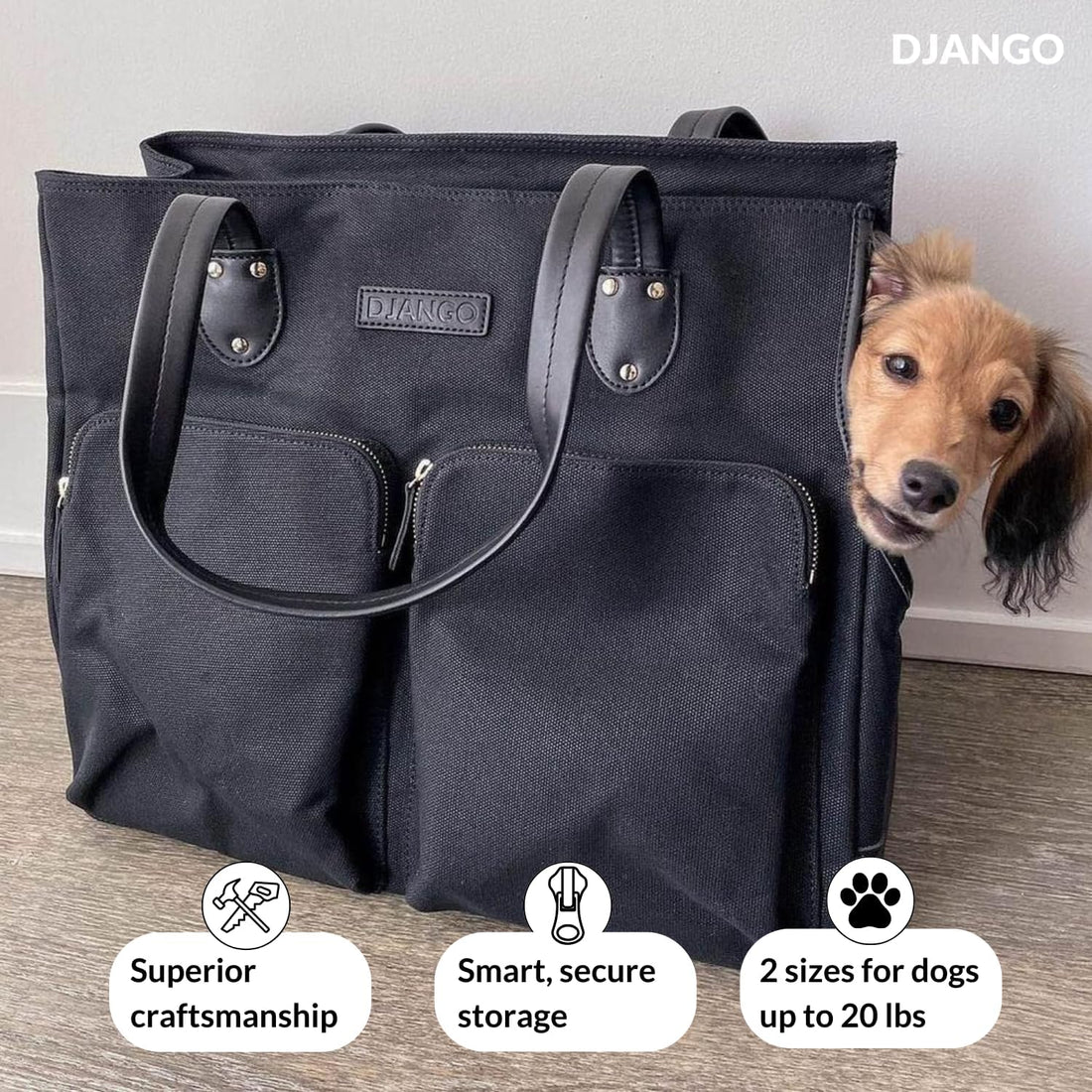 DJANGO Dog Carrier Tote Bag for Small Dogs, Supportive Base - Navy