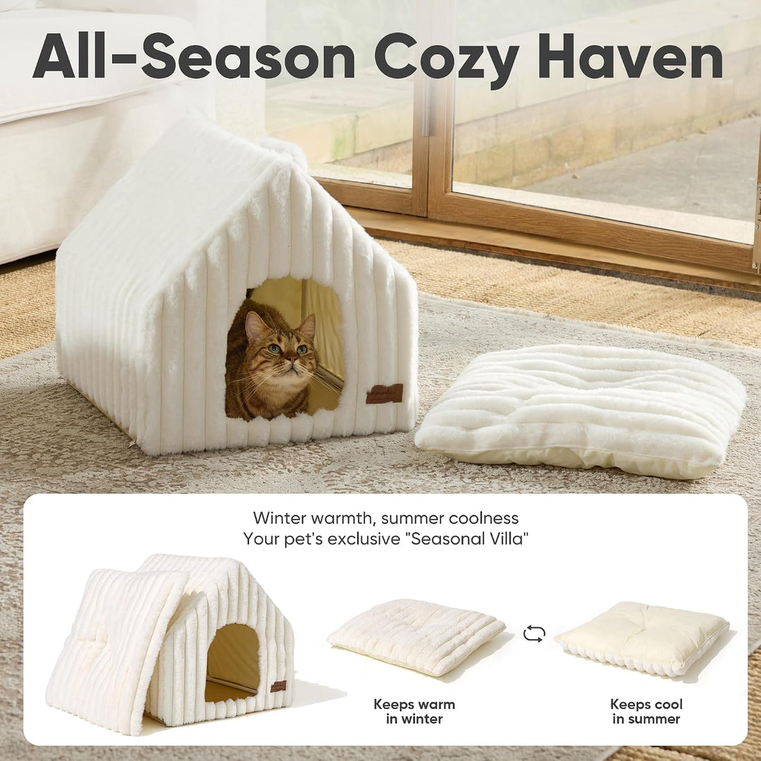 FUKUMARU Cat Bed Cave, Enclosed Washable Covered Dog Bed with Support