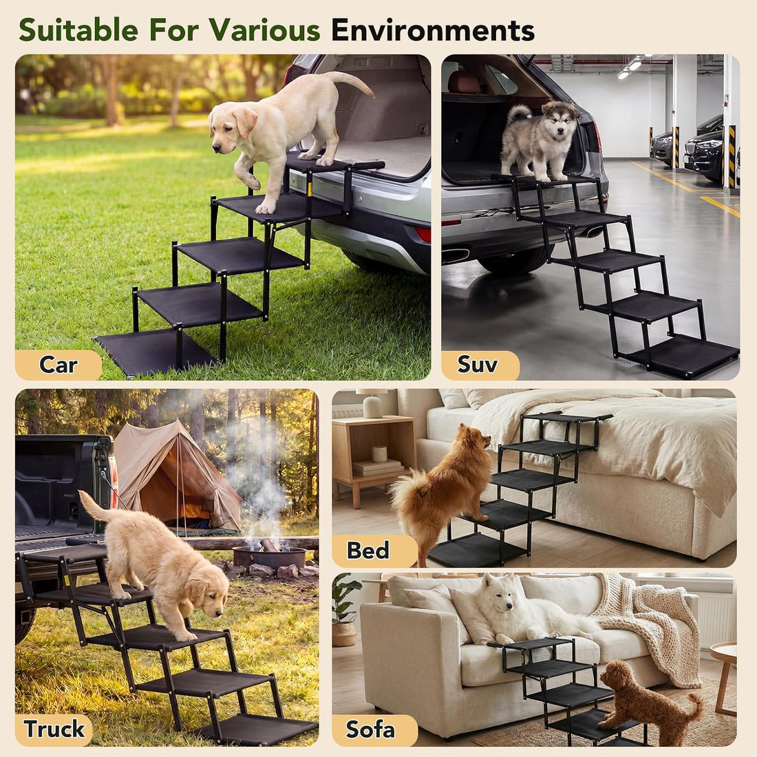 Dog Ramp for Car, Foldable Dog Stairs for Small Dogs