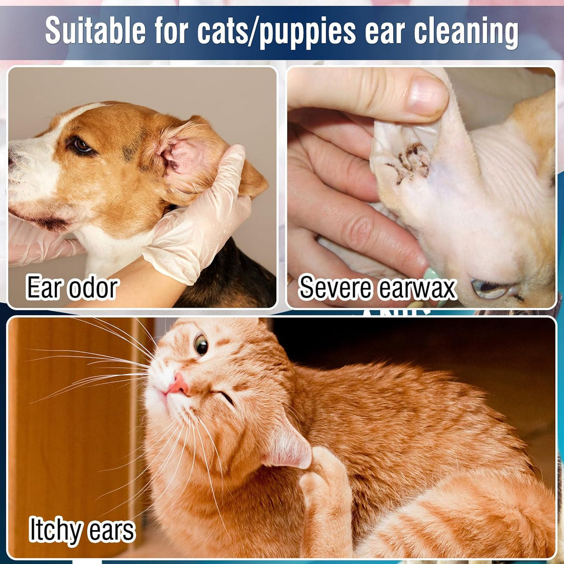 110 Pcs Pet Dry Cotton Swabs Clean Ear Double-Headed Gourd-Shaped