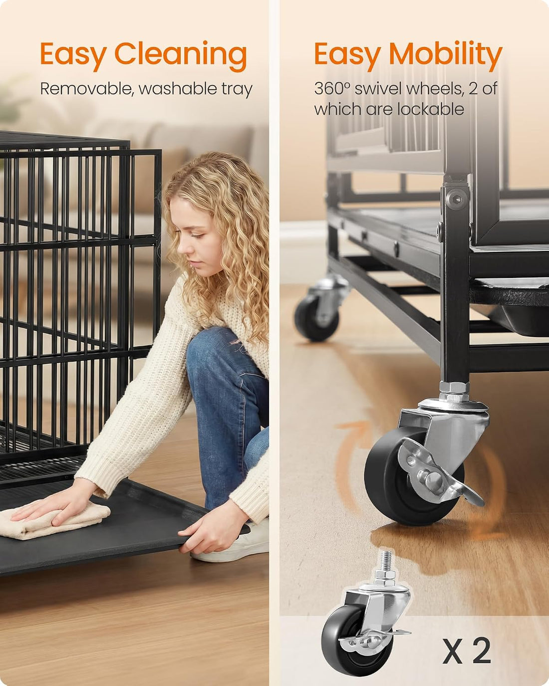 Feandrea Heavy-Duty Foldable Dog Crate, 5-Minute Quick Setup