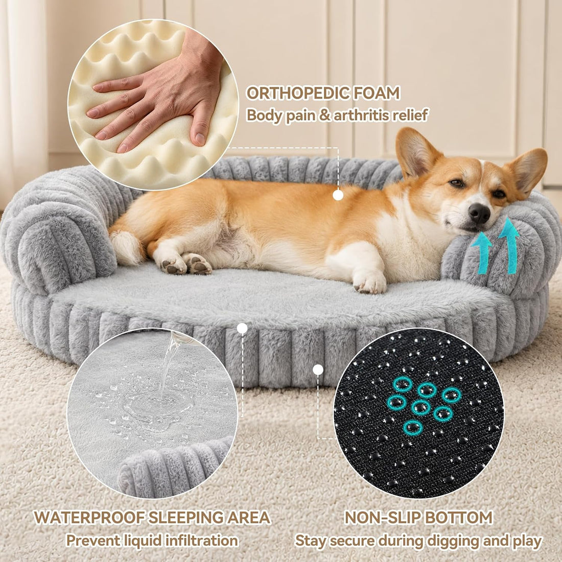 Luxury Donut Dog Bed, Fluffy Orthopedic Dog Couch Washable Round Pet
