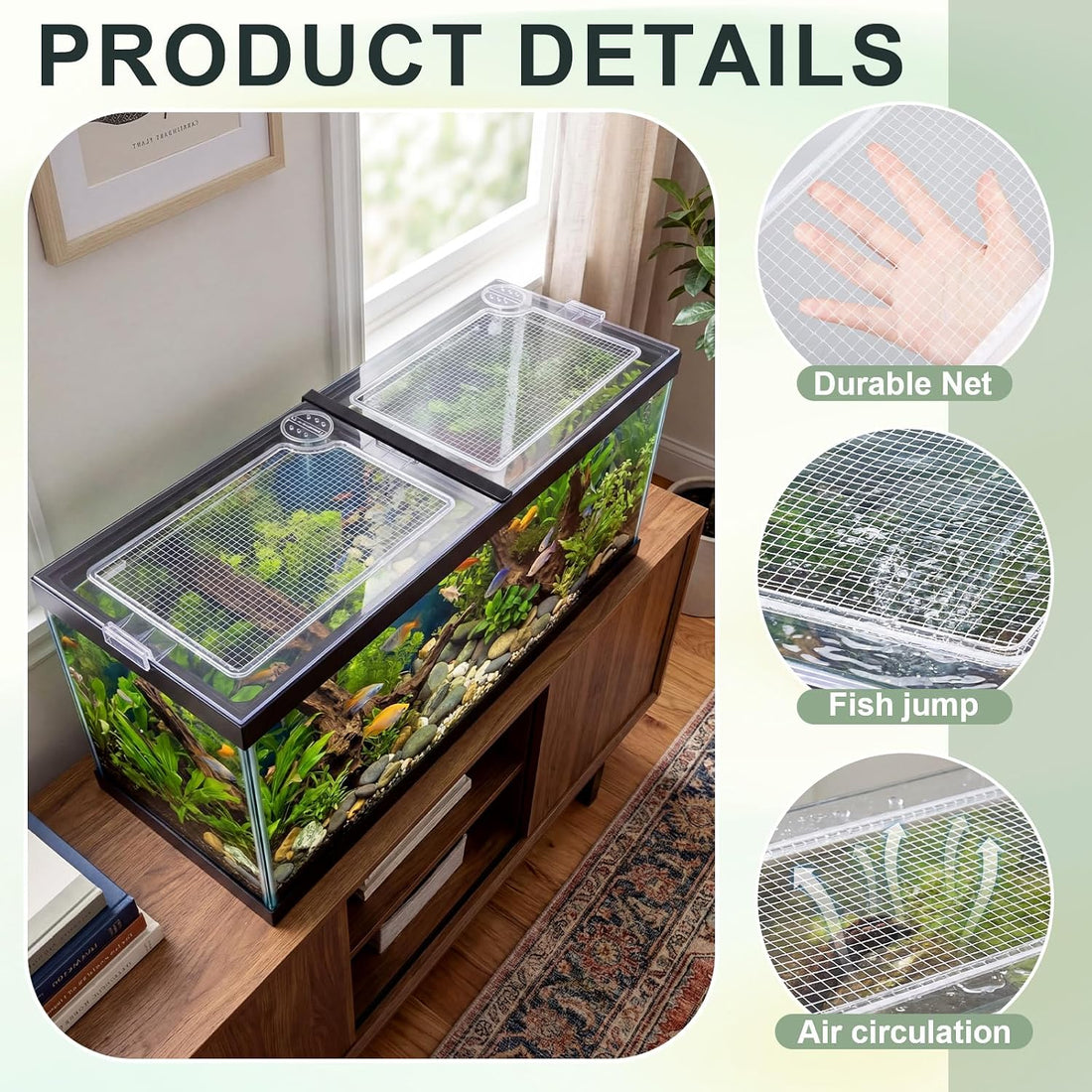 Sieral 2 Pcs Clear Aquarium Polycarbonate Canopy with Anti-Jumping Net