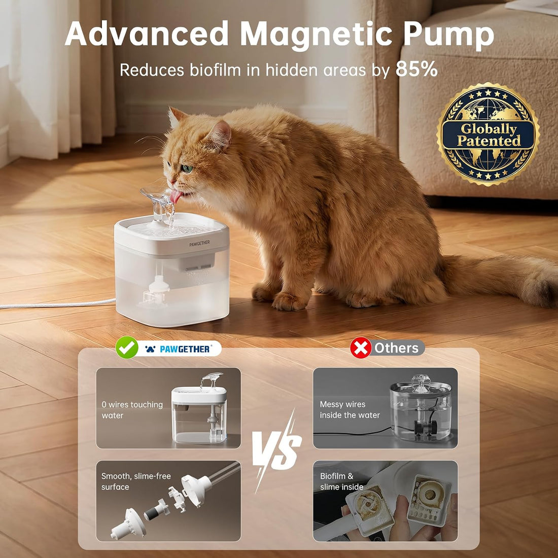 PAWGETHER® Cat Water Fountain with Magnetic Pump 51oz/1.5L Dog Water