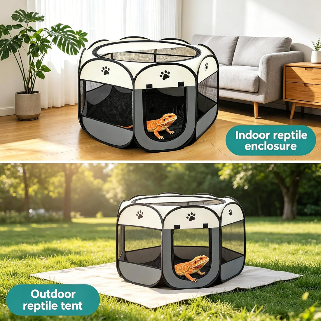 Bearded Dragon Playpen, Foldable Portable Reptile Exercise Pen