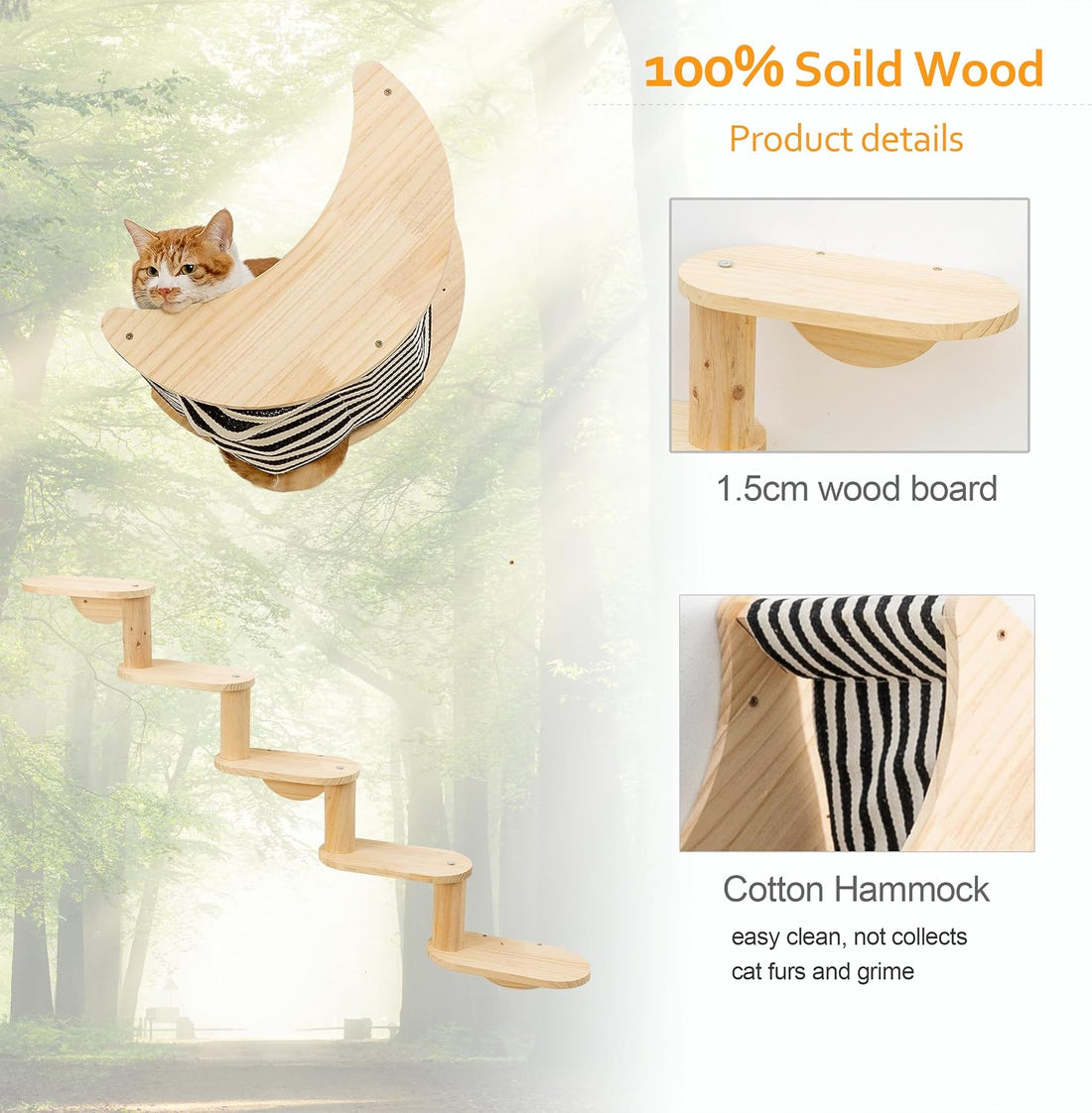 Cat Wall Shelves, Solid Wood Moon Bed