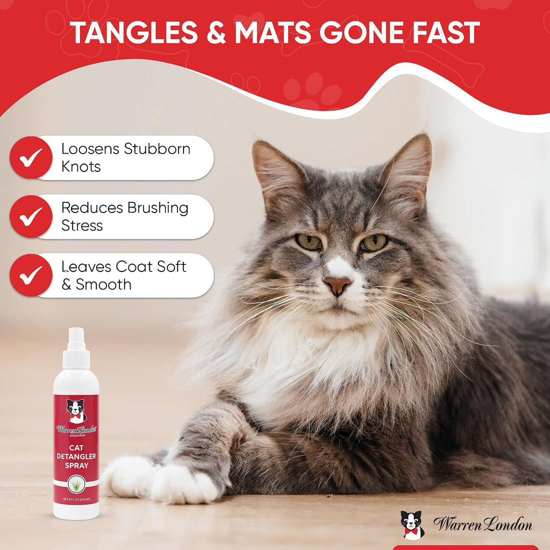 Warren London Cat Detangler Spray, Unscented Leave-in Conditioner