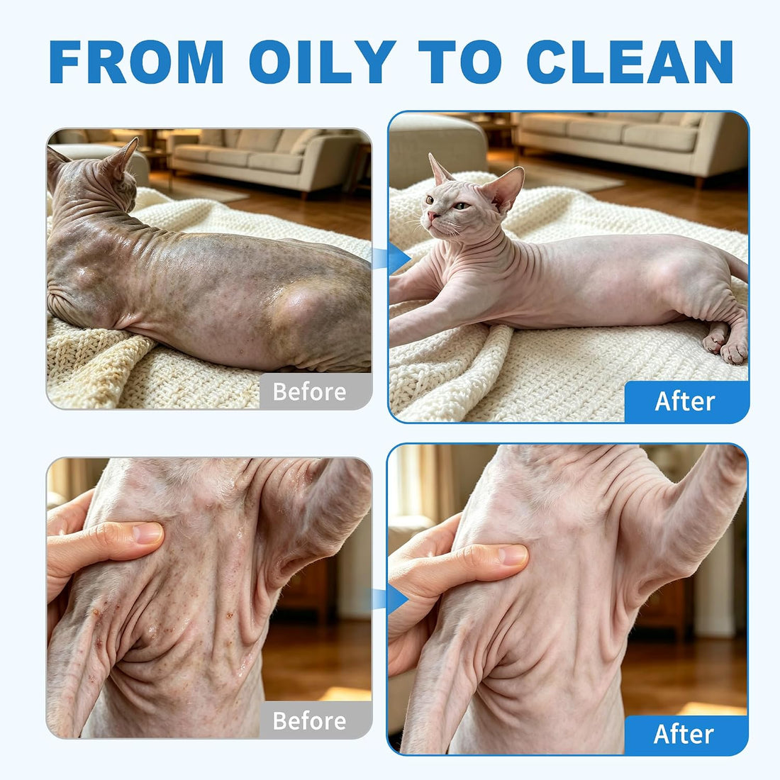Sphynx Cat Waterless Shampoo, No-Rinse Foam for Oily Skin
