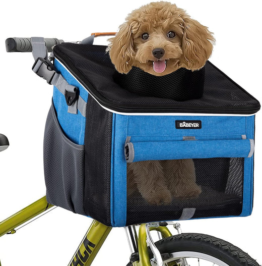 Dog Bike Basket, Soft-Sided Pet Bike Carrier with 4 Mesh Windows