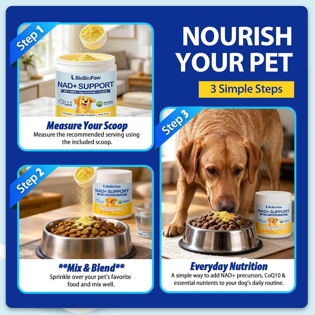 NAD+ for Senior Dogs Longevity Powder with CoQ10 + NR 150mg + NMN 75mg