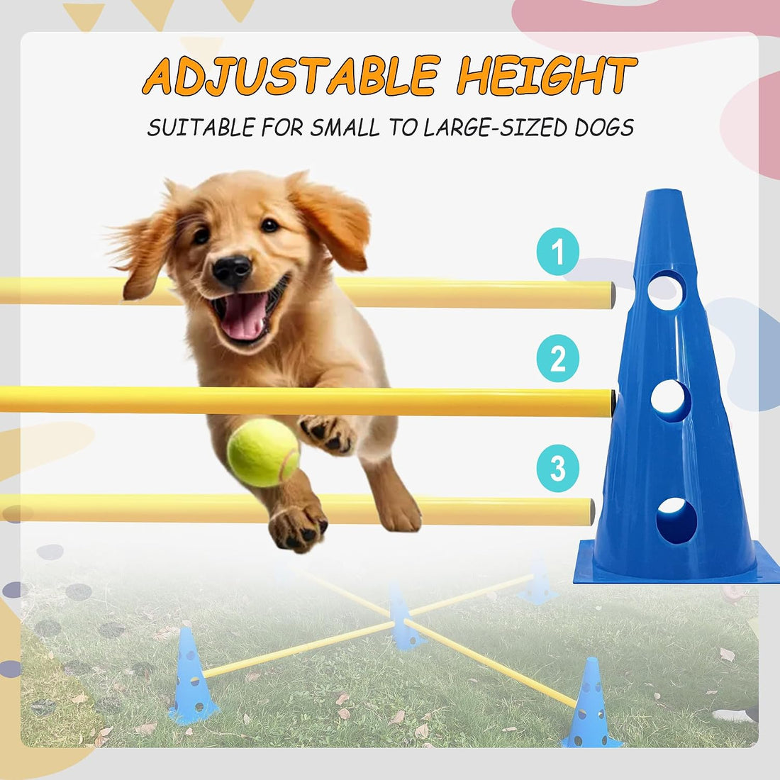 Dog Agility Hurdle Cone Set, Dog Agility Backyard Set Include Height
