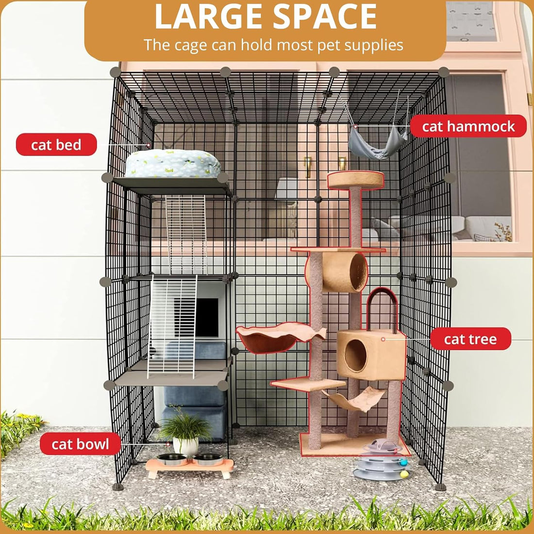 Oneluck 55 Inch Catio Outdoor Cat Enclosure with Super Large Enter