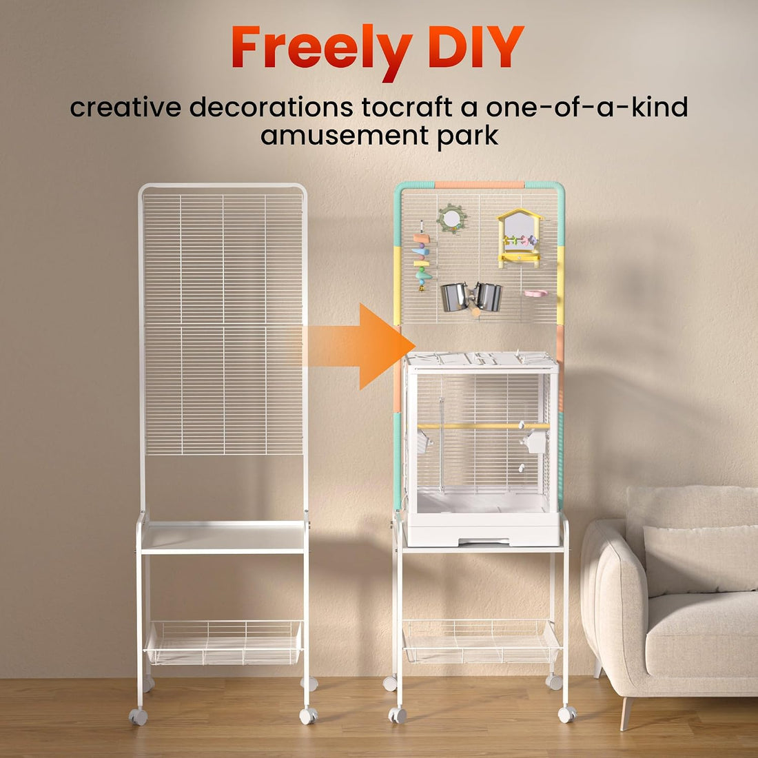 65-inch Large Bird Playstand,Parrot Cage Perch Stand with Wheels