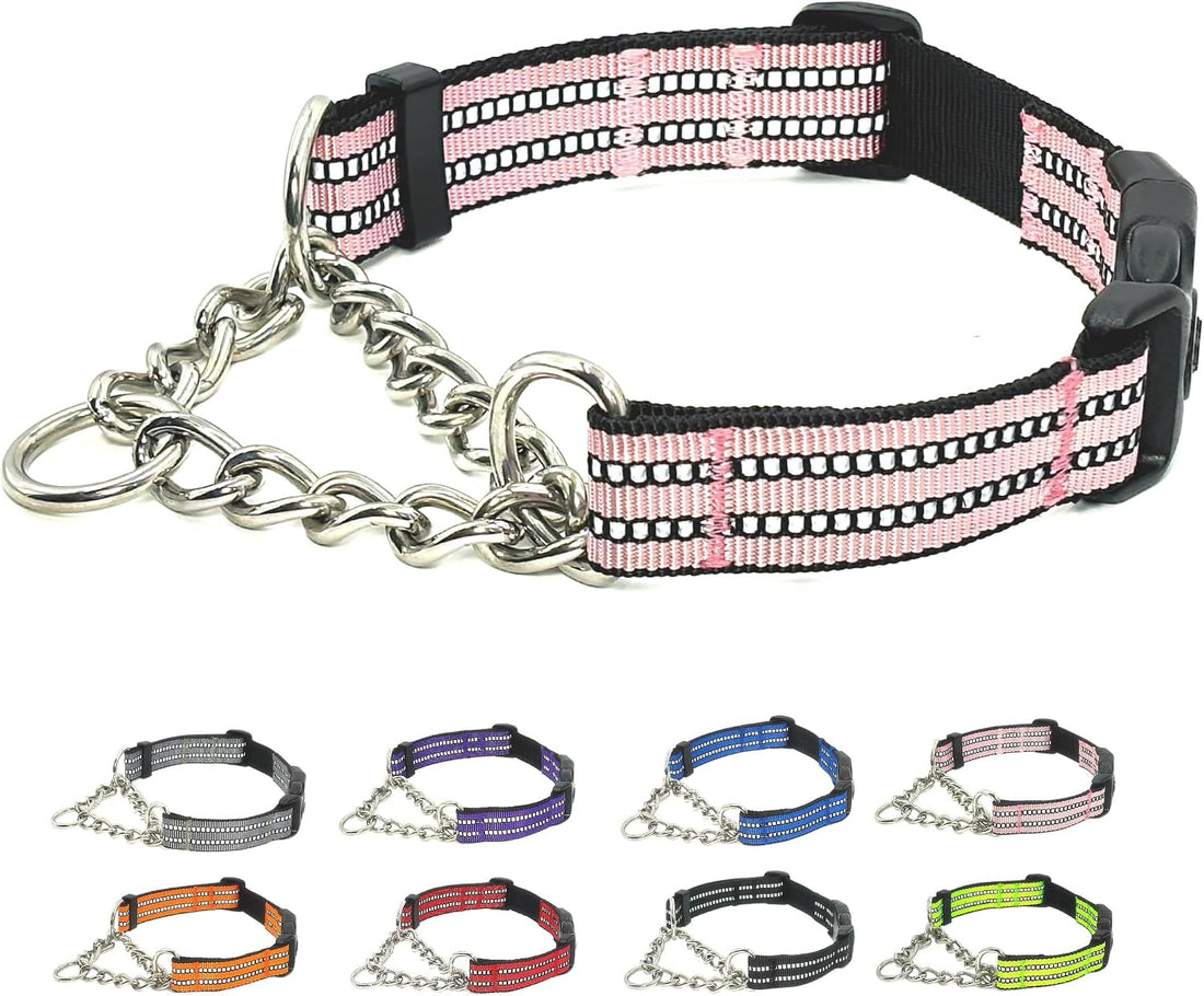 Martingale Collar for Dogs with Chain, Nylon Training Collars, Blue, M