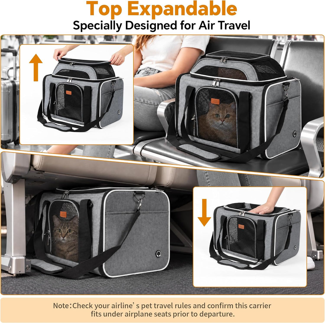 Expandable Top Pet Carrier 18x11x11 Inches, for Cats & Small Dogs