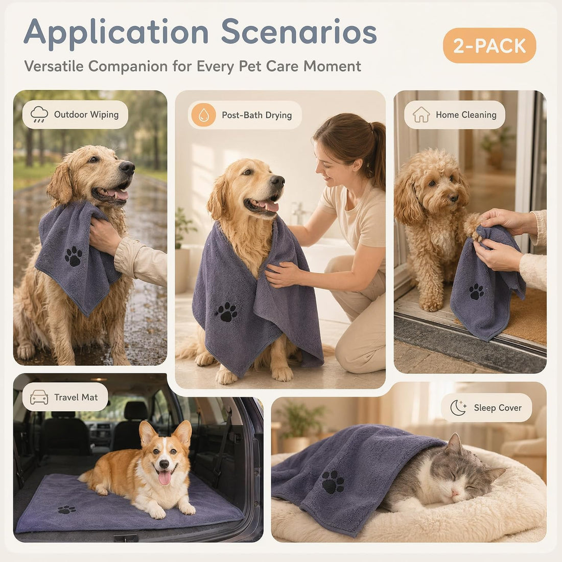 Microfiber Dog Towel-Super Absorbent,Lightweight & Portable(2Pack)