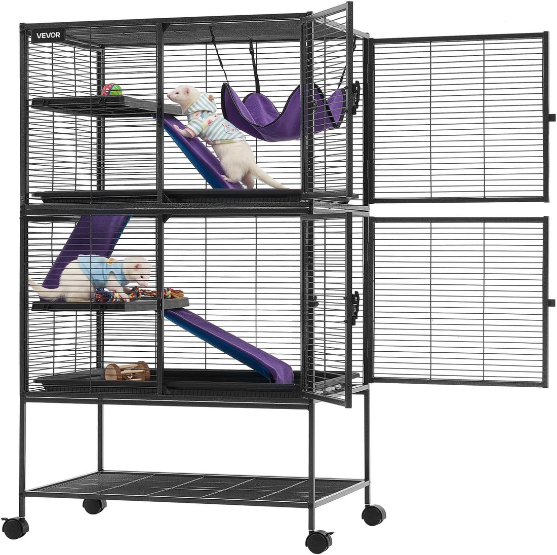 VEVOR Metal Small Animal Cage 34.06"H 2-Tier Rolling Ferret Cage On