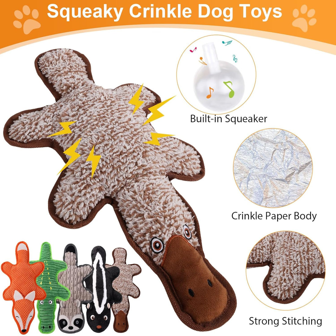 5 Pack No Stuffing Squeaky Dog Toys for Large Dogs