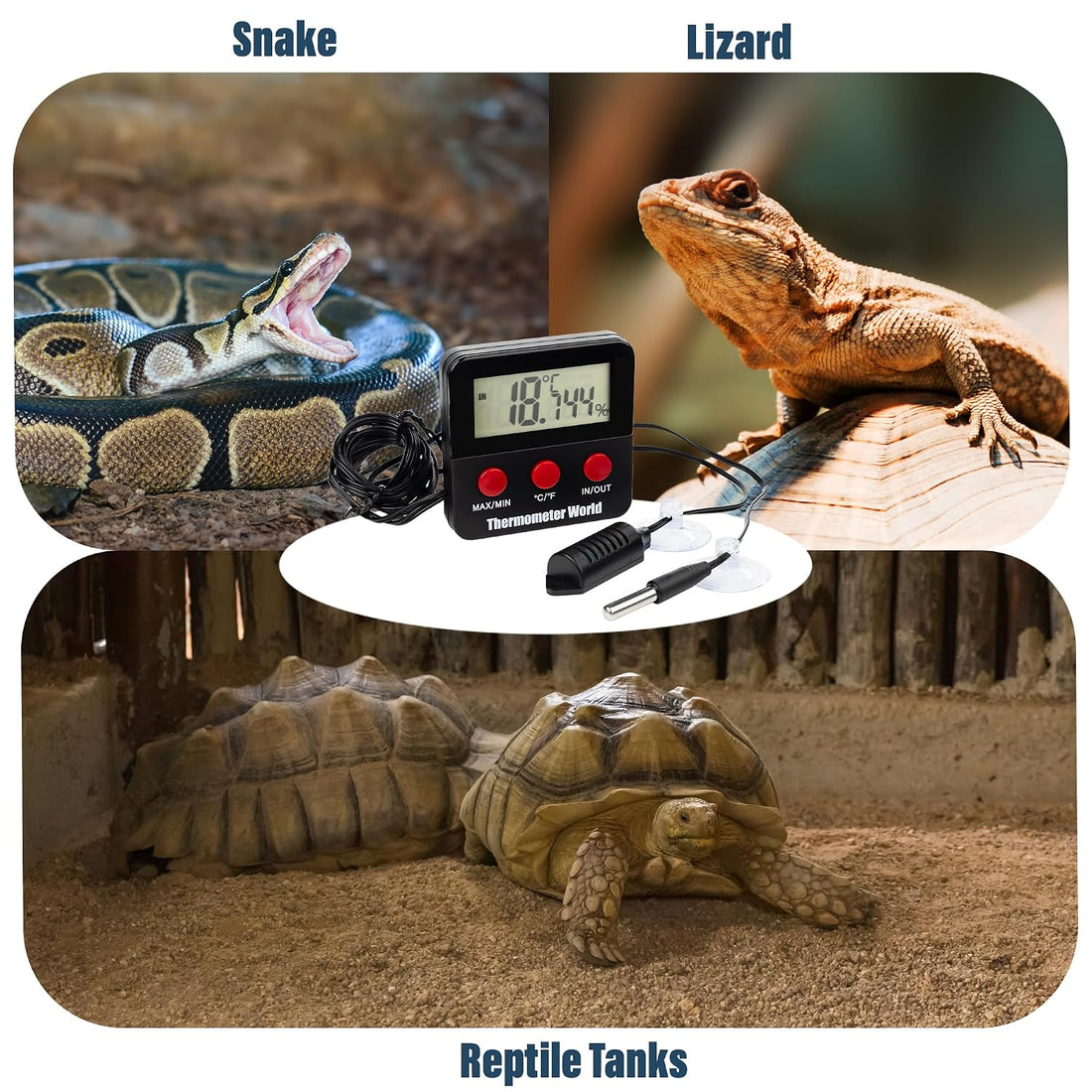 Digital Reptile Thermometer Hygrometer with 2 External Remote Probes