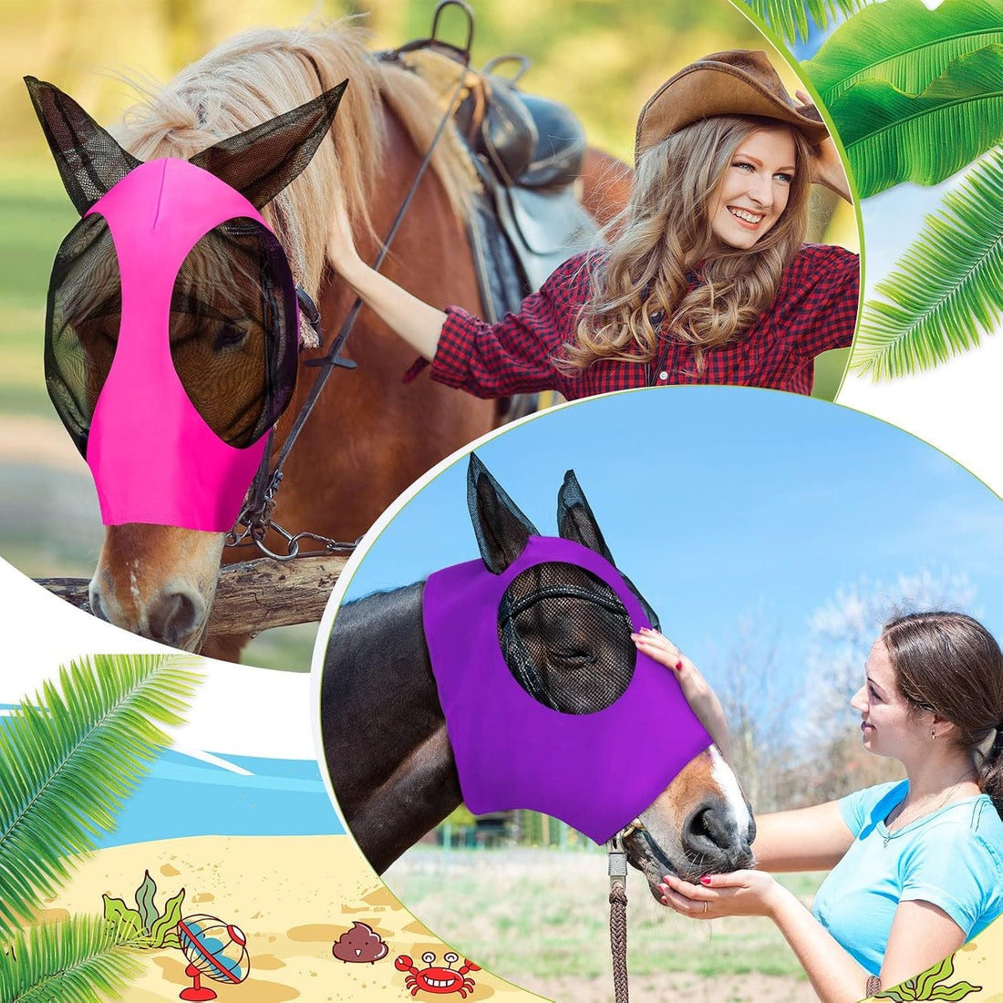 Weewooday 2 Pcs Mesh Horse Fly Mask with Ears, M