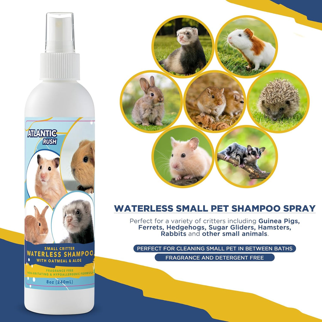 Atlantic Rush Waterless Shampoo for Small Pets- 8oz Pet Spray
