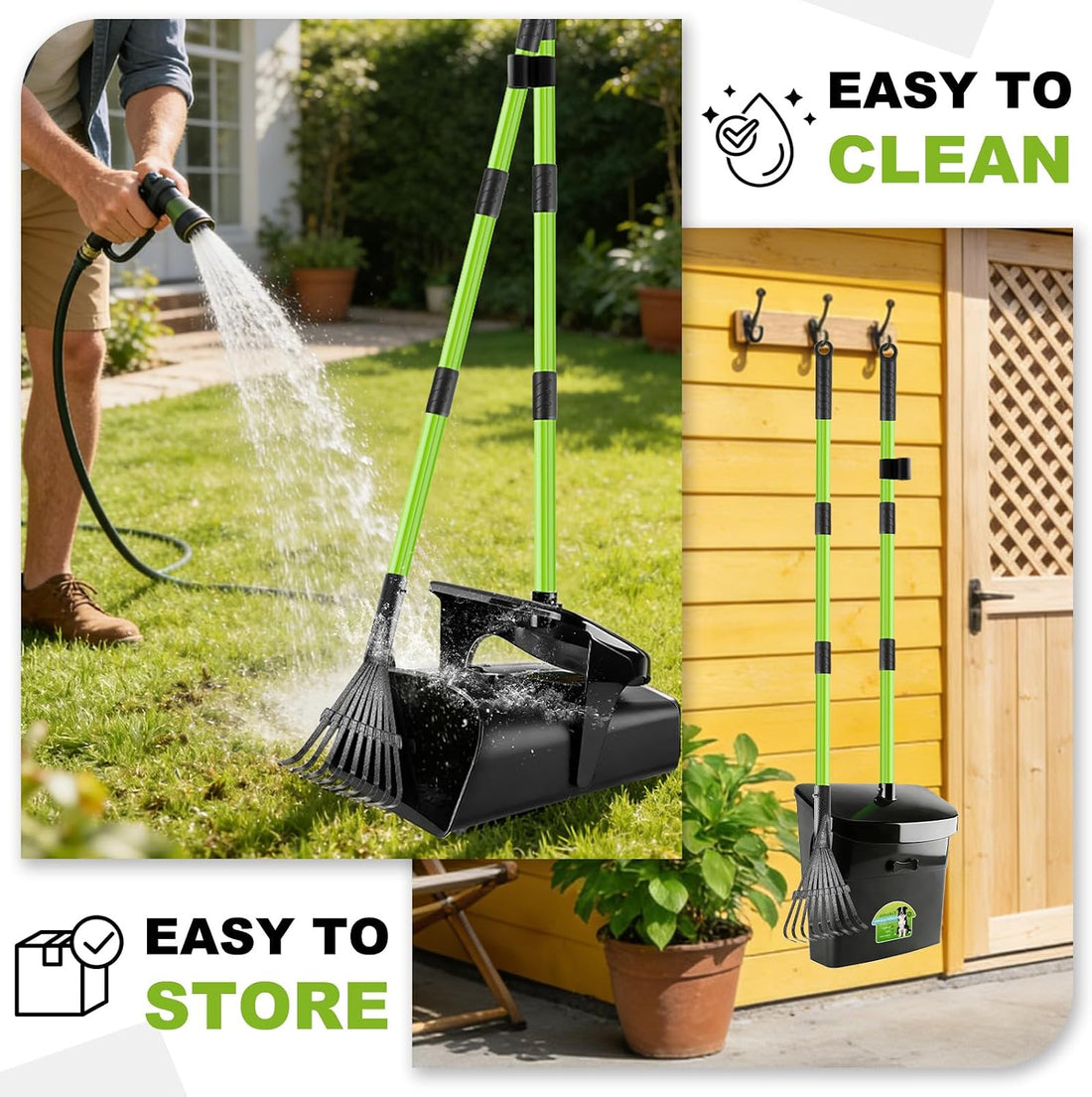 Pooper Scooper Swivel Bin & Rake with 50 Waste Bags