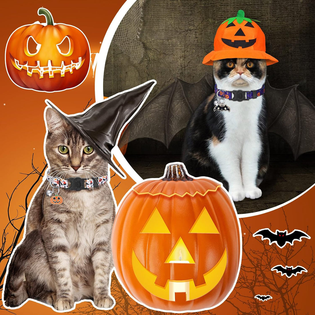 Sanwuta 8 Pcs Halloween Cat Collars Breakaway with Bell
