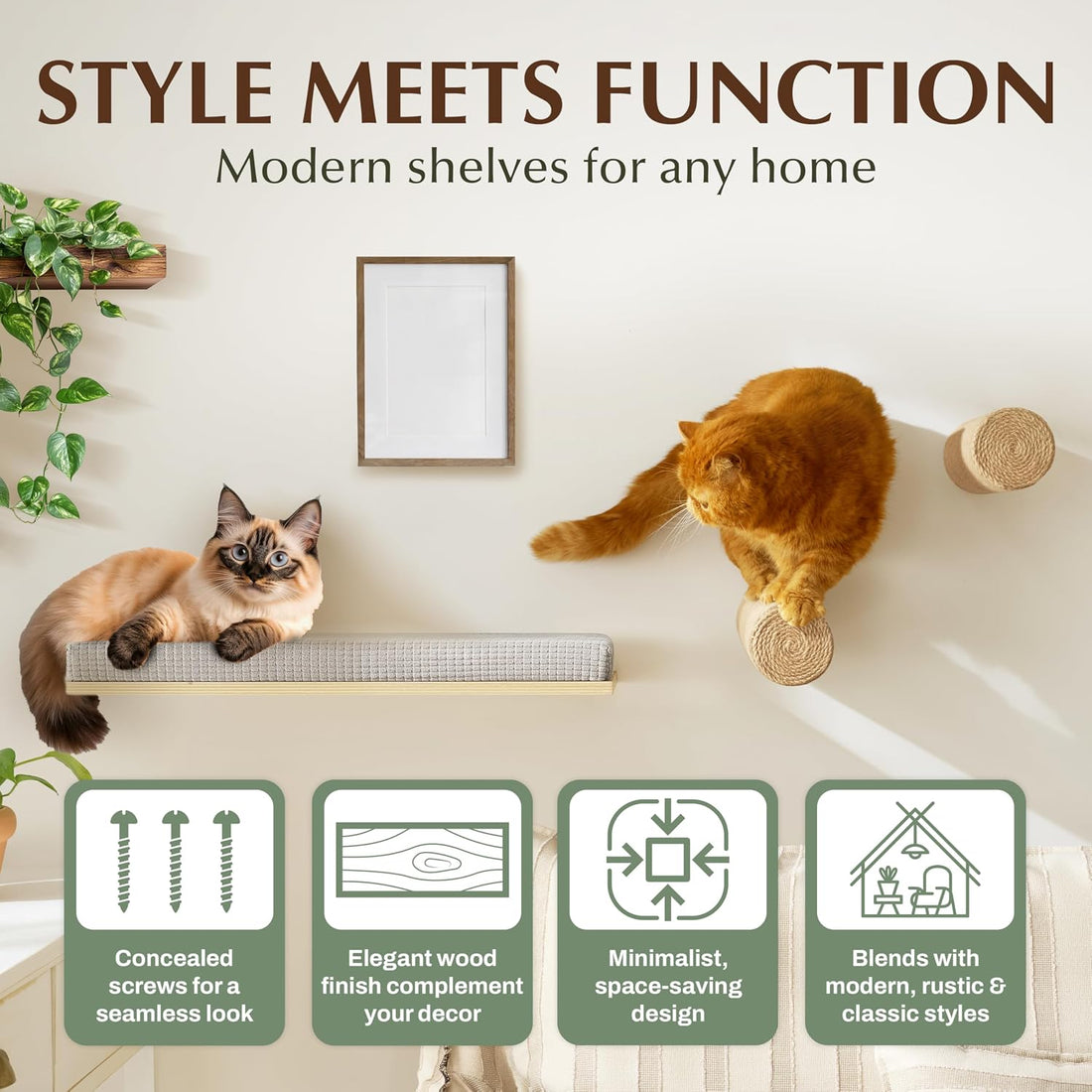 Extra Large 23.6”x12.6” CALLICO HAVEN- Stylish Cat Wall Shelves