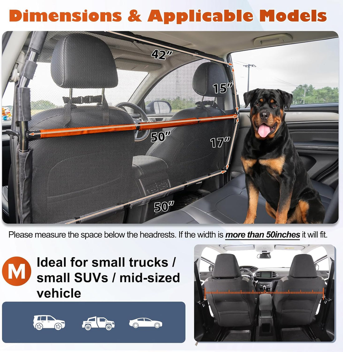 Furggis Dog Barrier for Car, 50" Wide SUV Dog Barrier for Cargo Area