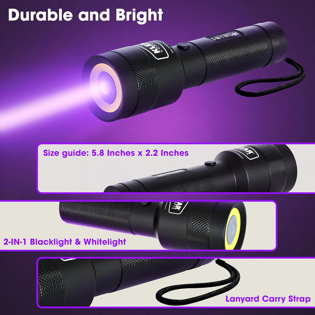 UV Flashlight, 2-in-1 Blacklight & White Light Mode, 395nm UV