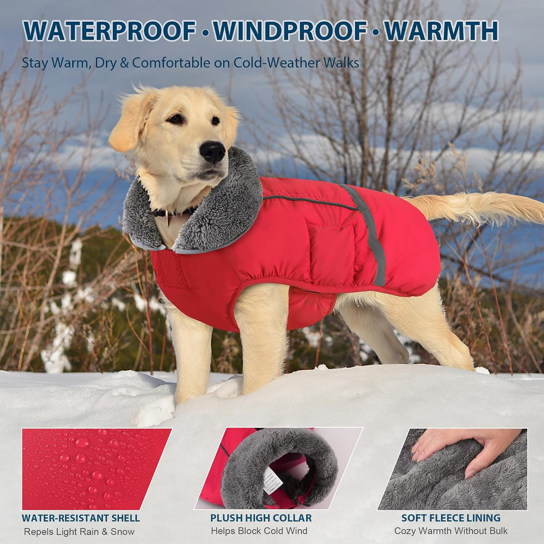 Dogcheer Warm Dog Coat, Christmas Dog Jacket Waterproof Puppy Winter
