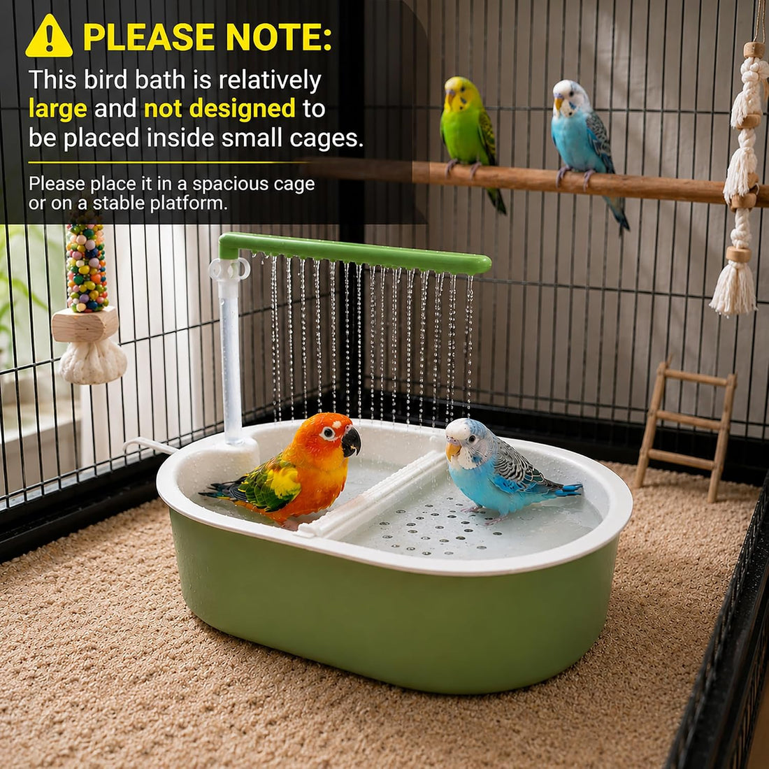 Indoor Bird Bath Fountain, Dual Rainfall Parrot Shower with Anti-Clog