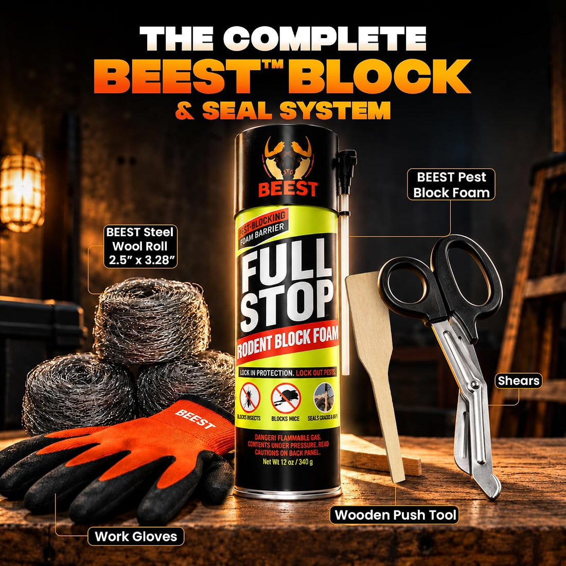 BEEST FullStop Rodent Spray Foam Barrier Kit w/Steel Wool