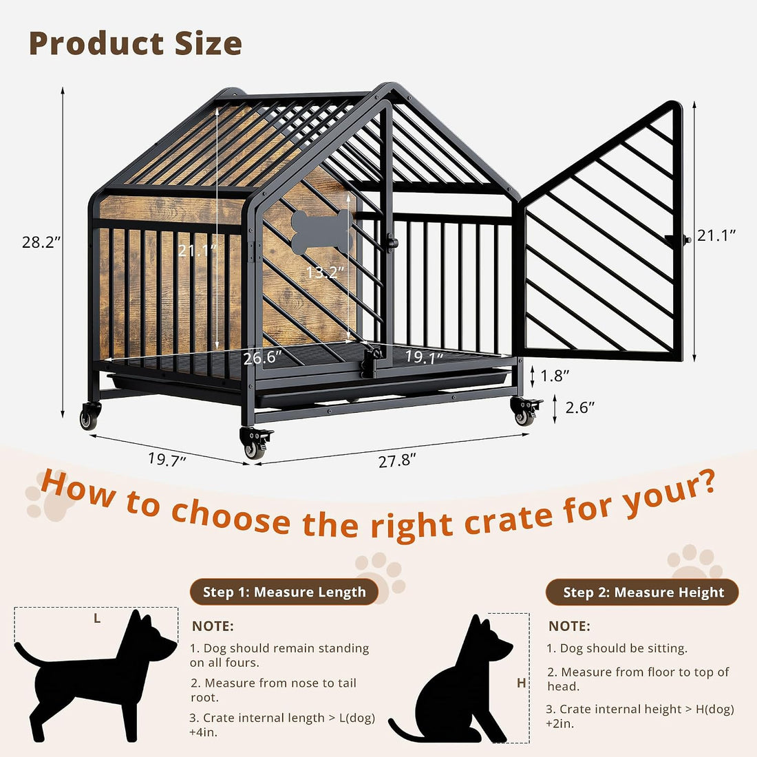 IRONCK 27.6" Dog Crate Furniture with Pull-Out Tray and Wheels