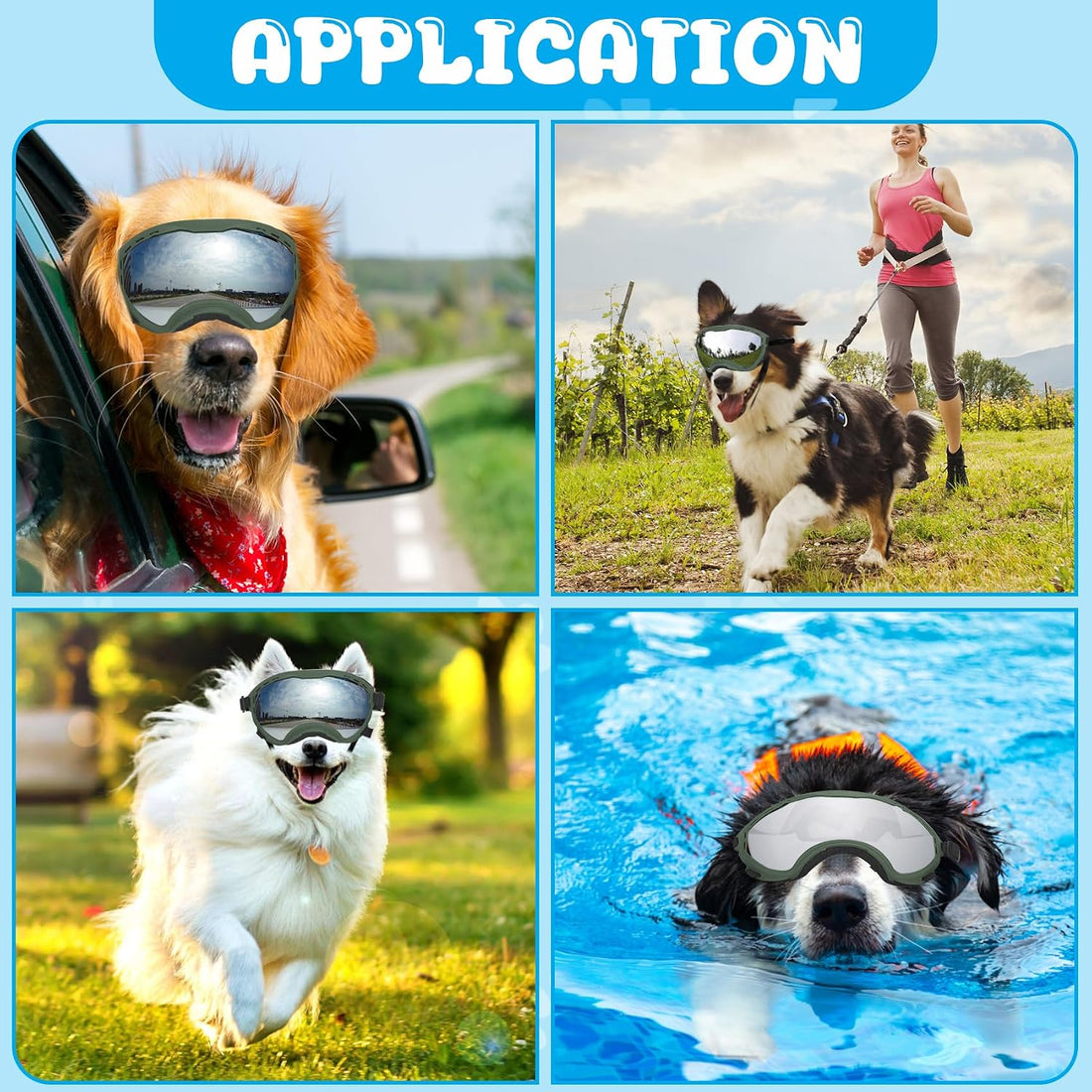 Flantor Dog Goggles for Large Dogs, UV Wind Dust Fog Protection
