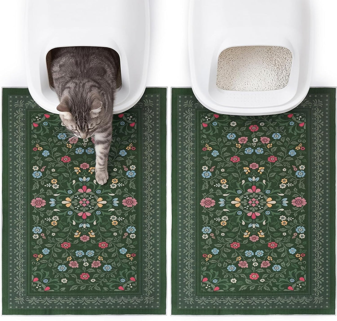 Bienbee Cat Litter Mat, 2 Pack 33" x 22" Machine Washable for Litter
