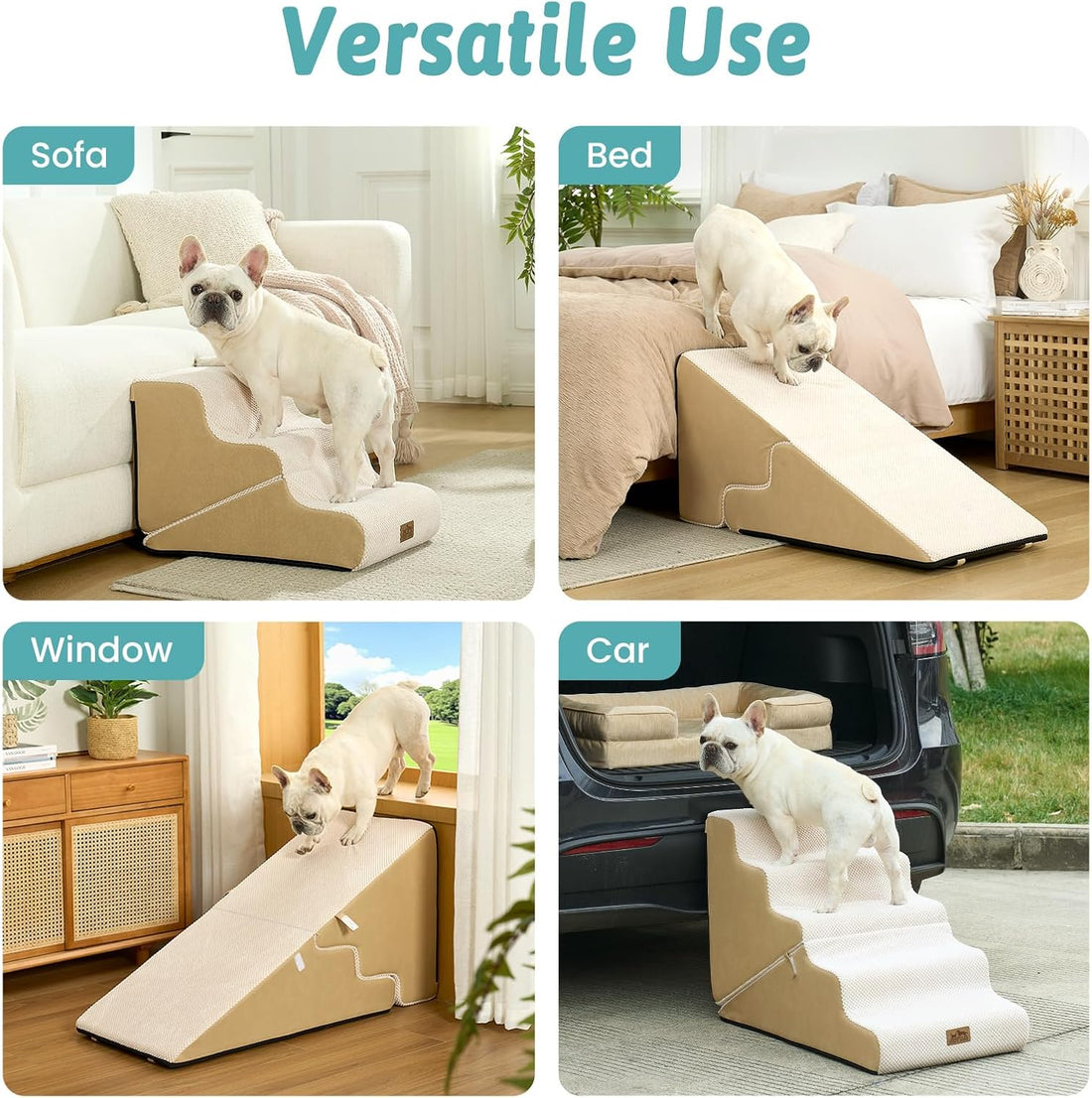 COZY KISS Dog Stairs for Small Dogs, 3-Step 2-in-1 Dog Steps,15.7" H